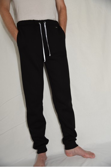 TEPLÁKY LONGER YOUNG WINTER čierne biela šnúrka FASHION